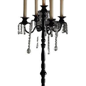 Black Glossy 5 Light Crystal Candelabra with Hanging Crystals Wedding and Party Decoration Modern Design Candle Holder