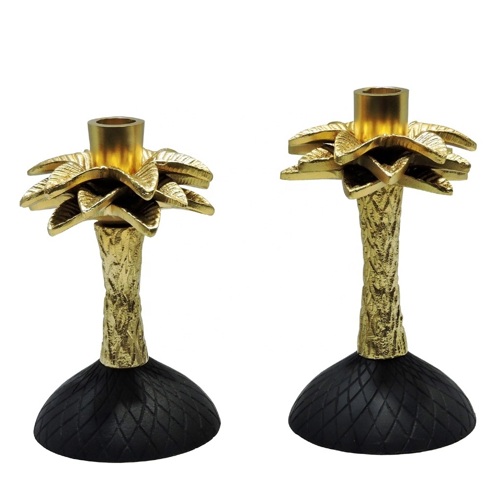 Beautiful Candlestick & Black (set of 2) Table Centerpieces Decorative Candle Holder Palm Tree Style Gold Home Decoration 12057