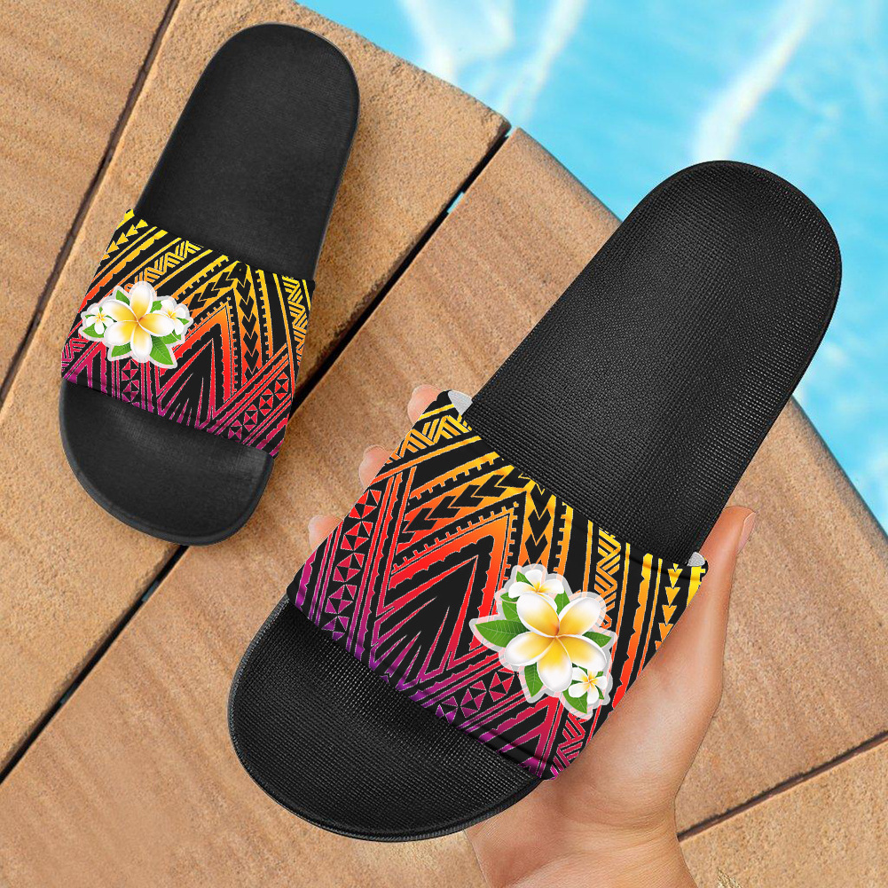 Professional Manufacturer man slide slippers custom Polynesia Flower sandals & slippers Factory Supply outdoor beach slippers