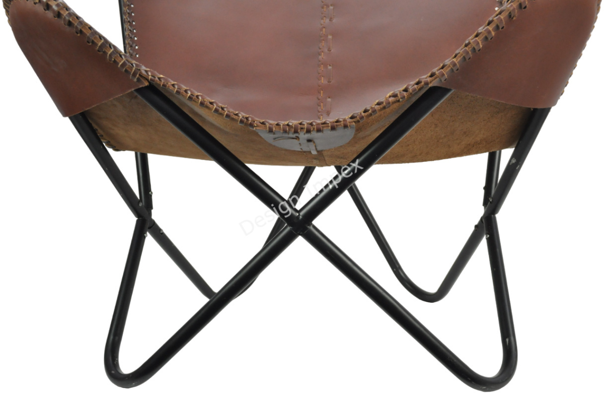 Leather butterfly chair also known as a BKF chair is a type of portable folding lounge chair with iron frame and a Leather seat