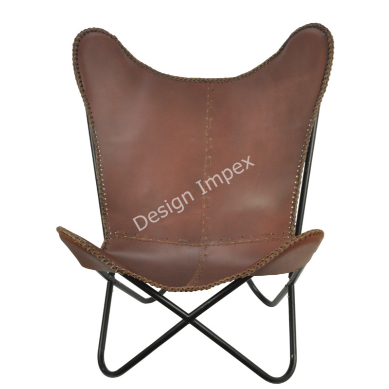 Leather butterfly chair also known as a BKF chair is a type of portable folding lounge chair with iron frame and a Leather seat