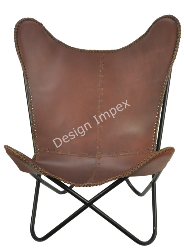 Leather butterfly chair also known as a BKF chair is a type of portable folding lounge chair with iron frame and a Leather seat