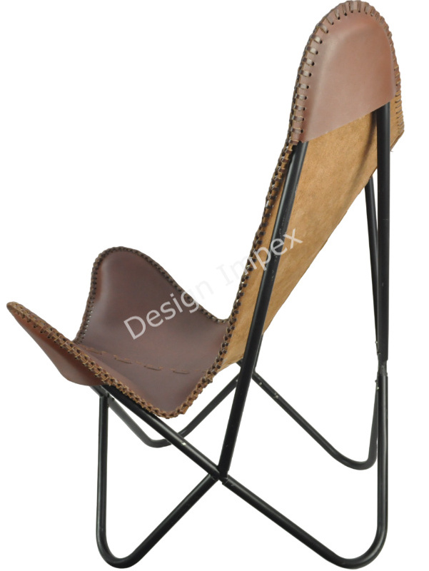 Leather butterfly chair also known as a BKF chair is a type of portable folding lounge chair with iron frame and a Leather seat