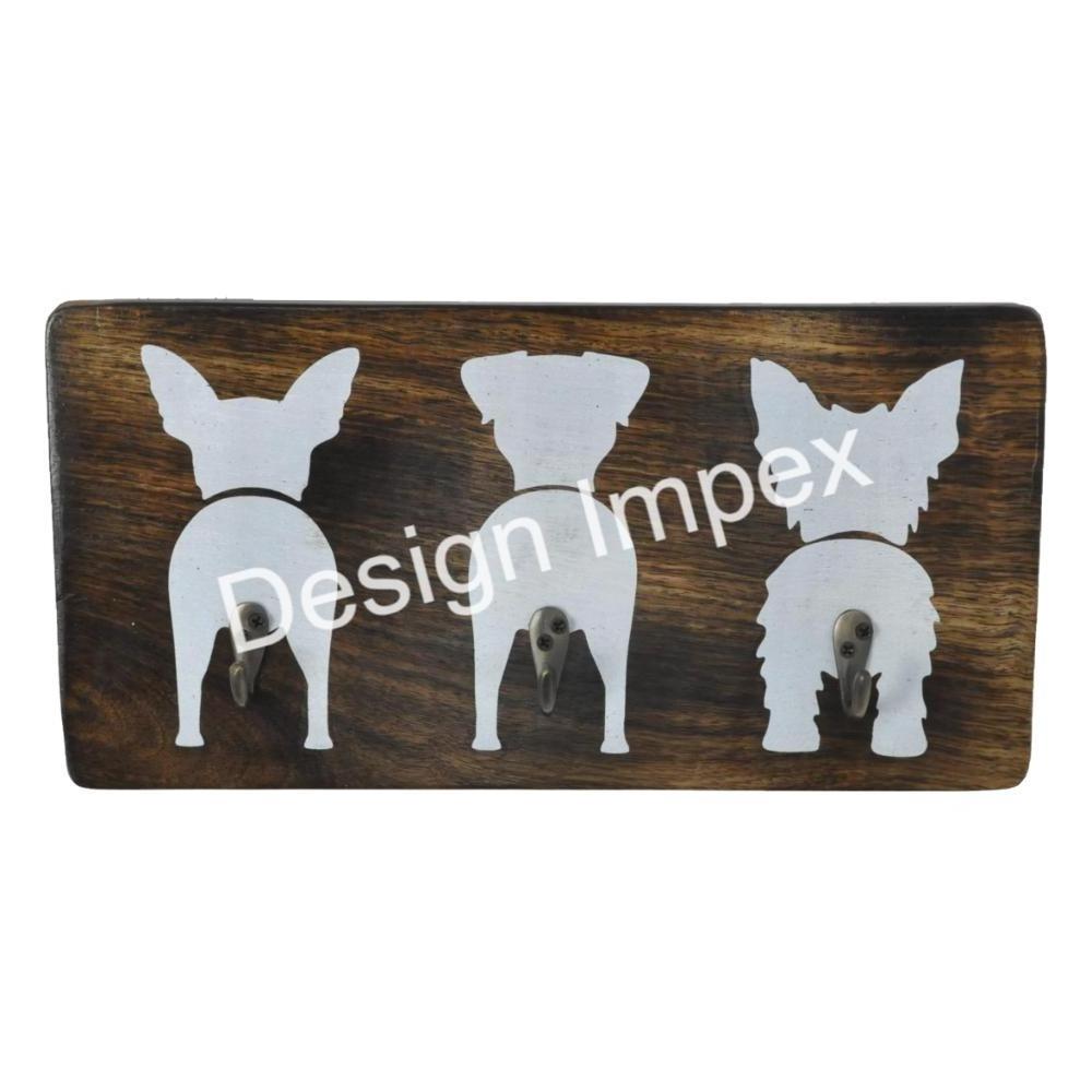 Extra Exclusive Quality Wooden Wall Hooks Dog designs Three Custom Shaped Elegant Hooks With 3 Holders Elegant Antique Wood Hook