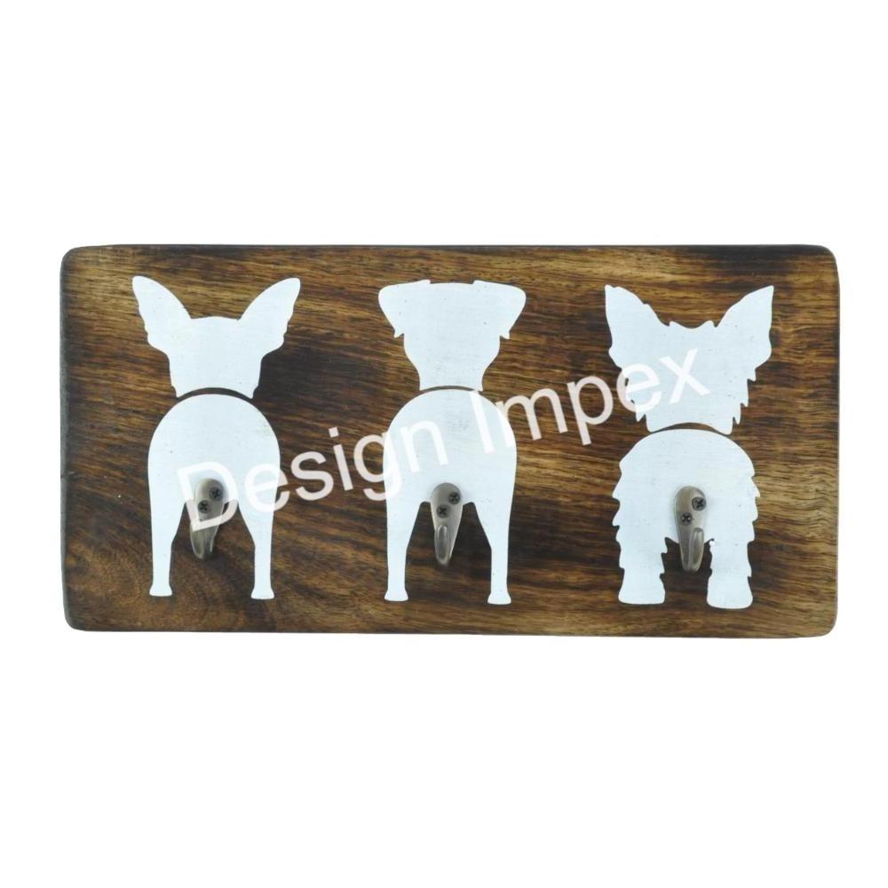 Extra Exclusive Quality Wooden Wall Hooks Dog designs Three Custom Shaped Elegant Hooks With 3 Holders Elegant Antique Wood Hook