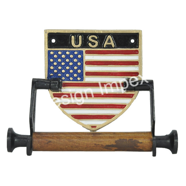 USA Famous Flag Design Tissue Paper Roll Holder For Kitchenware Cast Iron Or Wood Material Crafted Latest Toilet Paper Holder