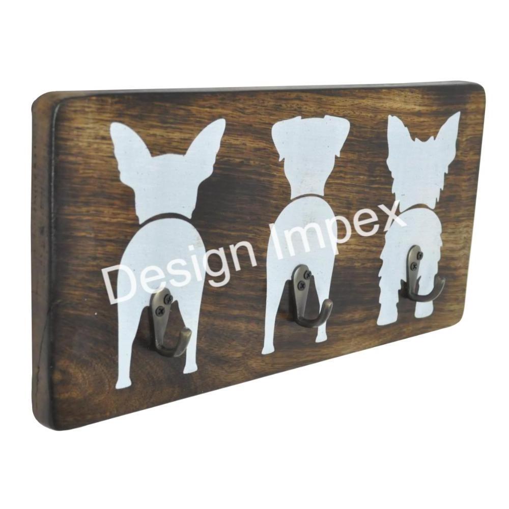 Extra Exclusive Quality Wooden Wall Hooks Dog designs Three Custom Shaped Elegant Hooks With 3 Holders Elegant Antique Wood Hook