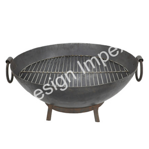 Decorative BBQ Fire Pit With Handle Black Coated Color Super quality Metal Outdoor Fire Stand Or Cooking Kadai Anti Slip Base