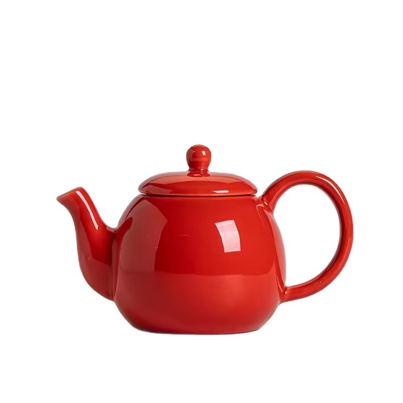 Modern Home Goods Red Glazed Ceramic Tea Pot with 4 Cups Set