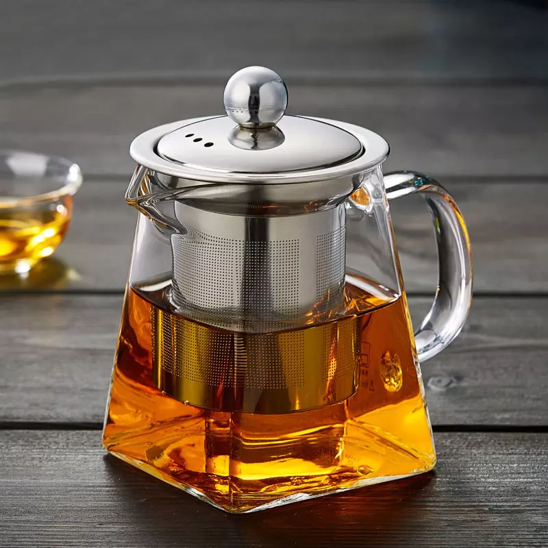 Modern Clear Filter Teapot Borosilicate Glass Square Tea Kettle with Stainless Infuser