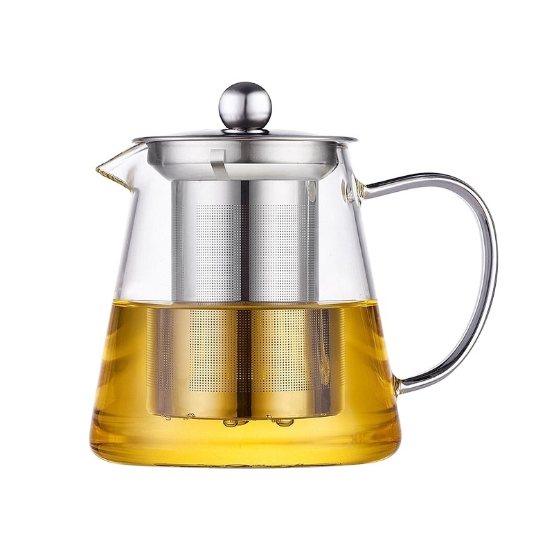 Modern Clear Filter Teapot Borosilicate Glass Square Tea Kettle with Stainless Infuser