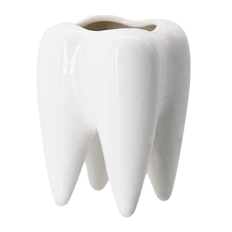 Small Unique Design White Tooth Shape Ceramic Pen Holder