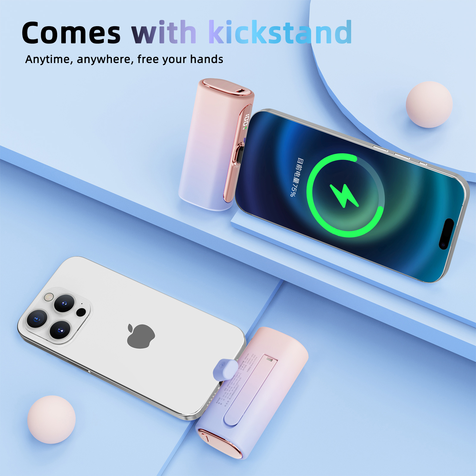 KC Mini capsule power bank with type C charging port 18W fast charging mini cute finger charger 5000Mah power bank portable