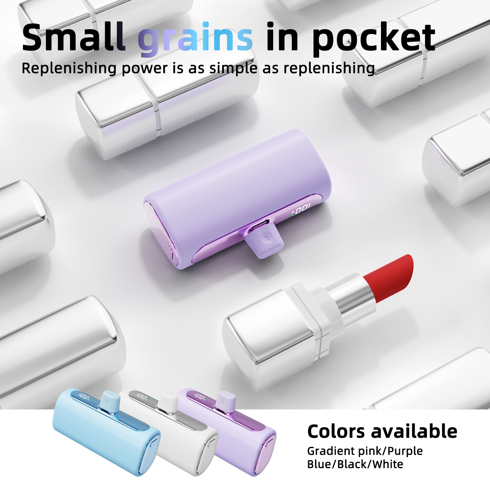 2024 New Products High-speed Charging Battery With Mini Size 5000mAh Portable Power Bank Multiple Colors