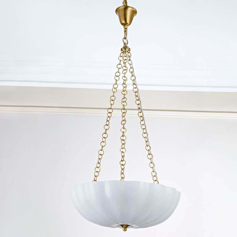 Dewax Copper Chain Pendant Lighting Fixture White Glass Chandelier with Led E27 Bulb Modern Simple Pendant Lamp for Guest Room