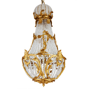 European Style Crystal Brass Hanging Ceiling Lamp Led Lighting Fixtures Classical Hotel Chandelier Copper Royal  Pendant Light