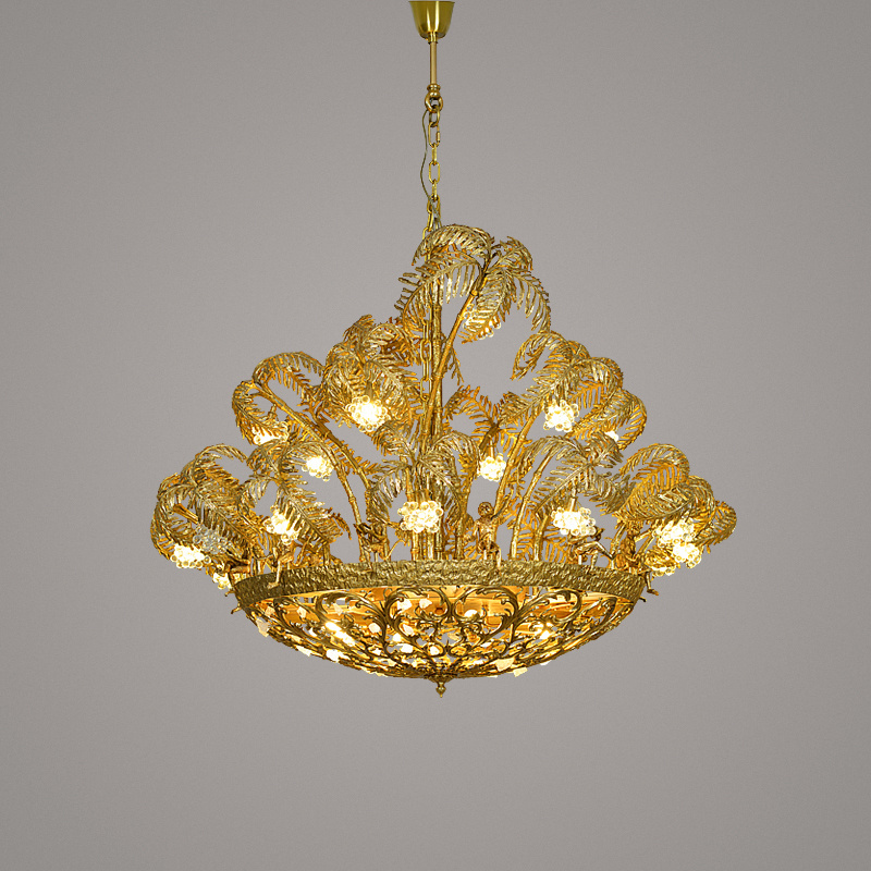 stunning large dewaxed vertical branch palm tree pendant chandelier solid brass with monkey and crystal coconut