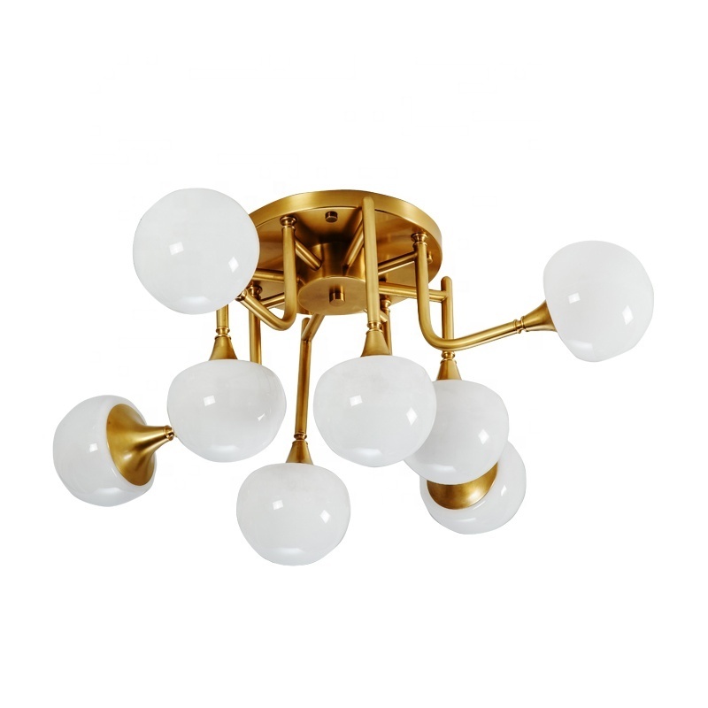 2020 Hot-sell Product White Globe Mounted Lighting Fixture with Copper 8 Heads Glass Balls Modern Ceiling Lamp