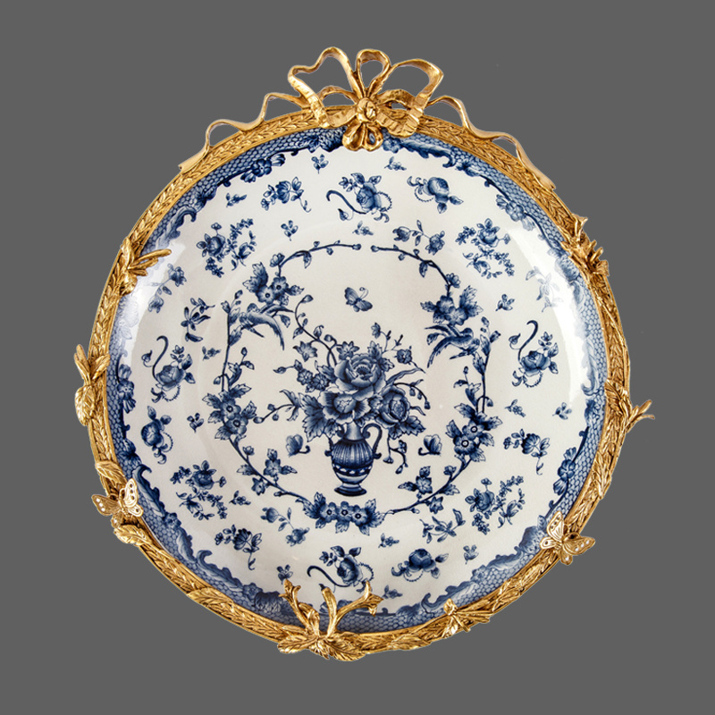 Luxury & classic european style ormolu mounted wall decor blue and white decorative hanging plate