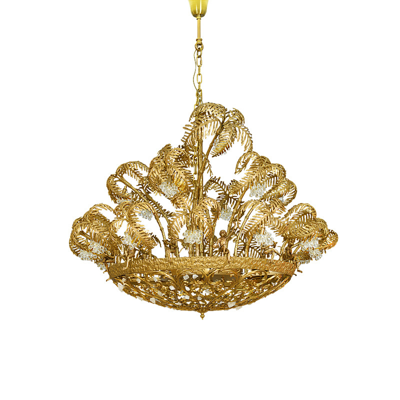 stunning large dewaxed vertical branch palm tree pendant chandelier solid brass with monkey and crystal coconut