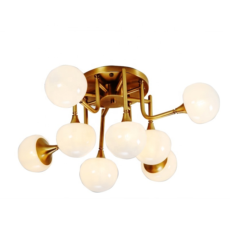 2020 Hot-sell Product White Globe Mounted Lighting Fixture with Copper 8 Heads Glass Balls Modern Ceiling Lamp