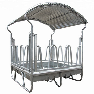 Galvanized horse bale hay feeder with shade