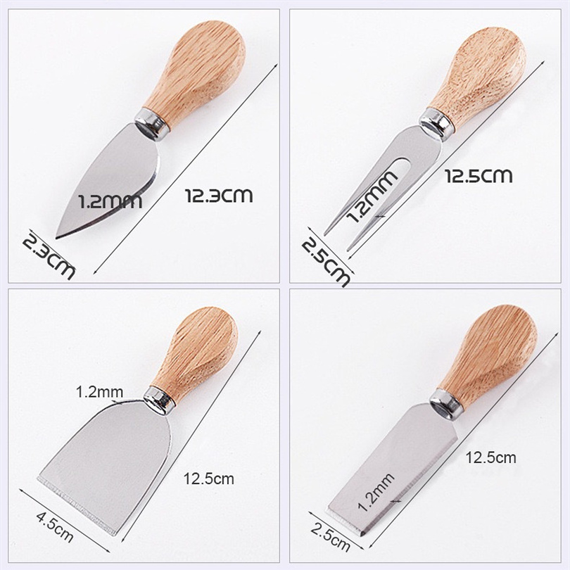 4pcs/set wood Handle sets Bard Set Oak bamboo Cheese Cutter Knife slicer Kit Kitchen cheedse cutter