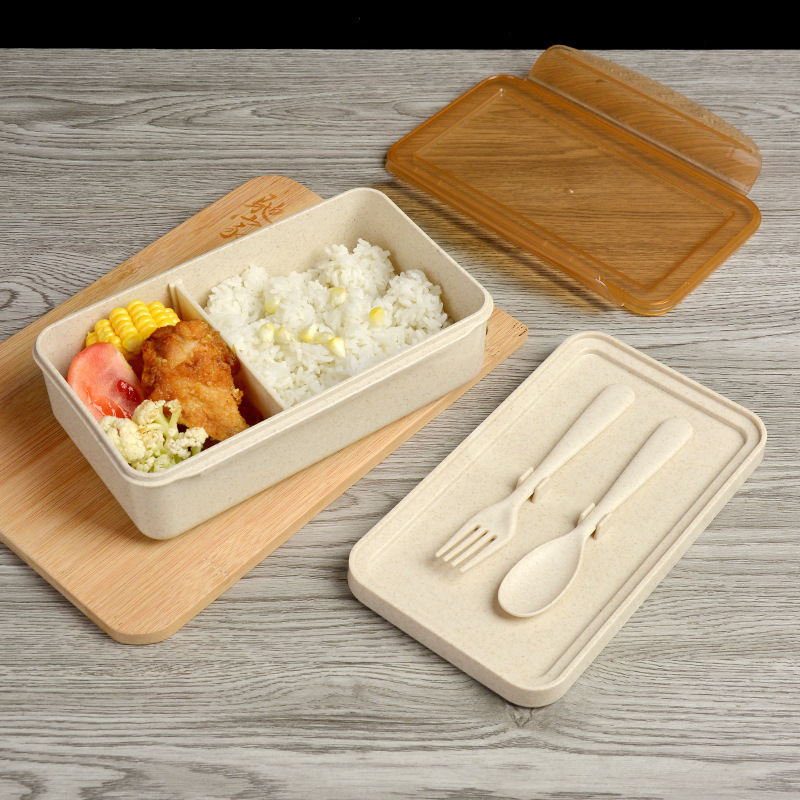 OEM eco friendly Vacuum Portable Biodegradable Compartment Microwave camping School Bento Kid Wheat Straw Lunch Box