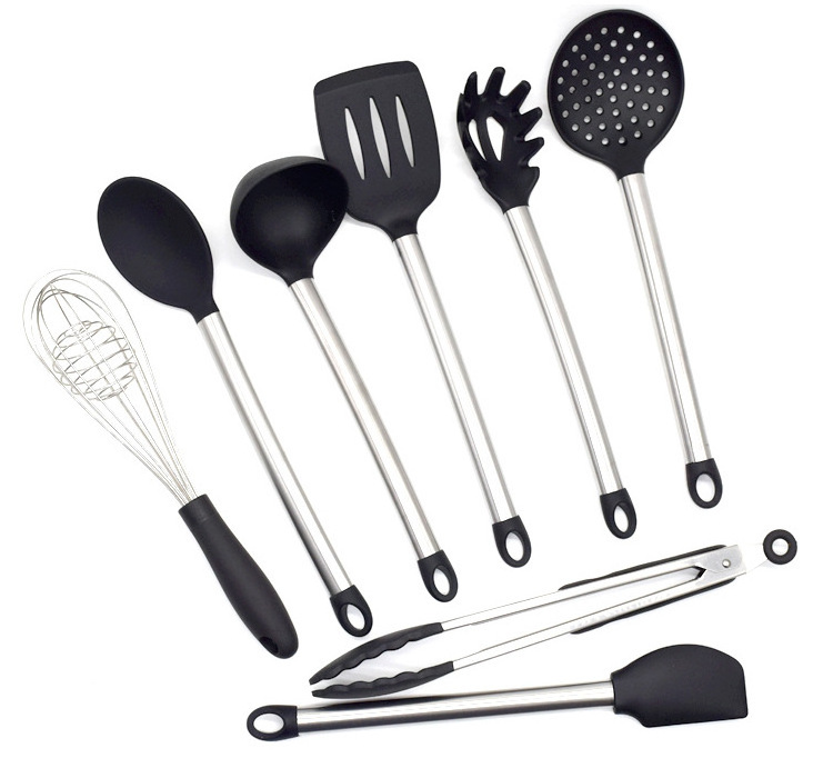 Wholesale 8PCS Silicone 304 Stainless Steel Kitchen Accessories Cooking Tools and Utensil Sets for Home Use Box Packing