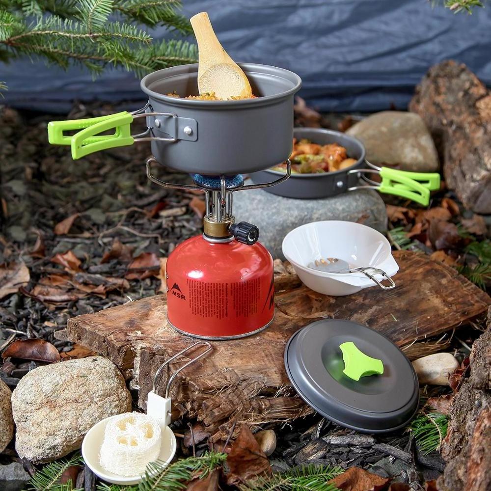 1-2 People Using Nonstick Outdoor Stainless Steel Camping Cookware Picnic Cookware Equip Bowl Pot Pan