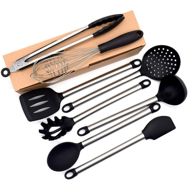 Wholesale 8PCS Silicone 304 Stainless Steel Kitchen Accessories Cooking Tools and Utensil Sets for Home Use Box Packing