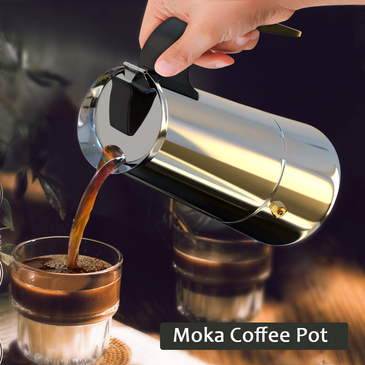 Moka Coffee Pot Espresso Latte Percolator Stove Coffee Maker Espresso Pot Italian Coffee Machine 200/300/450ml Stainless Steel