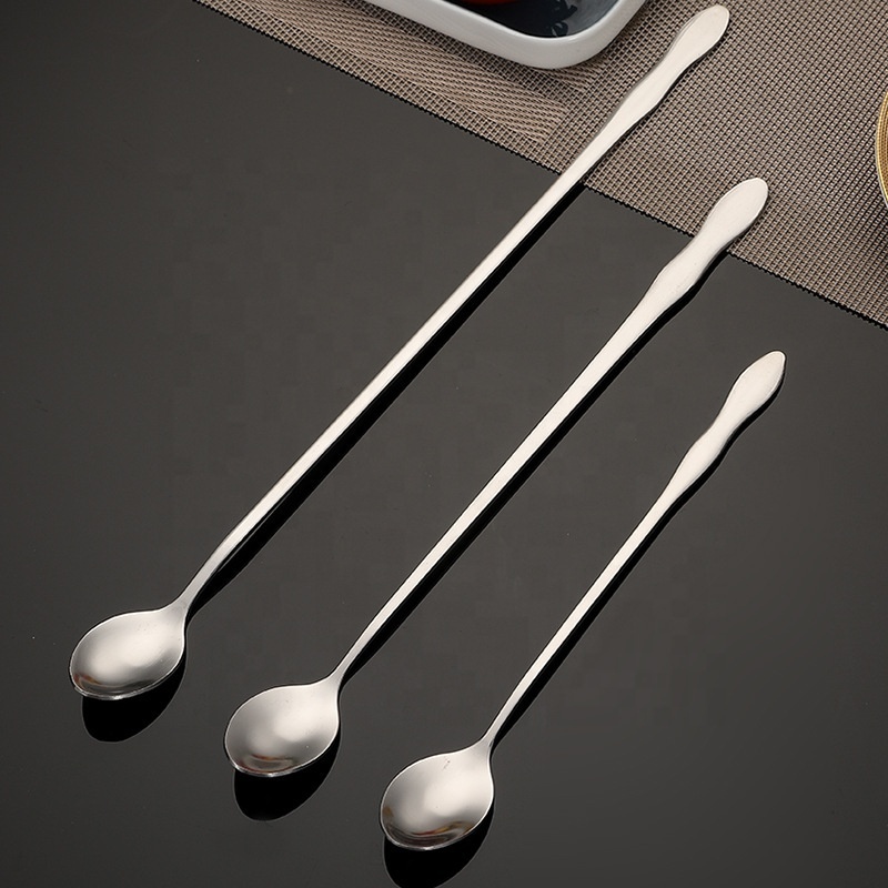 Long Handle Ice Cream Fruit Coffee Stirring Spoons Teaspoon Stainless Steel Tableware Dessert Cake Honey Spoon