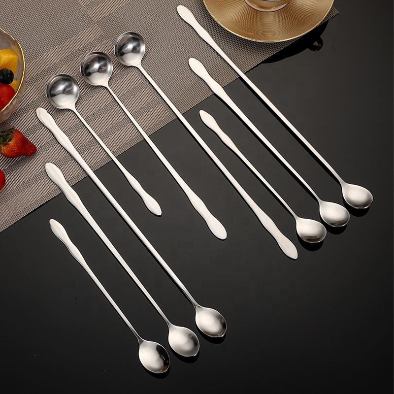 Long Handle Ice Cream Fruit Coffee Stirring Spoons Teaspoon Stainless Steel Tableware Dessert Cake Honey Spoon