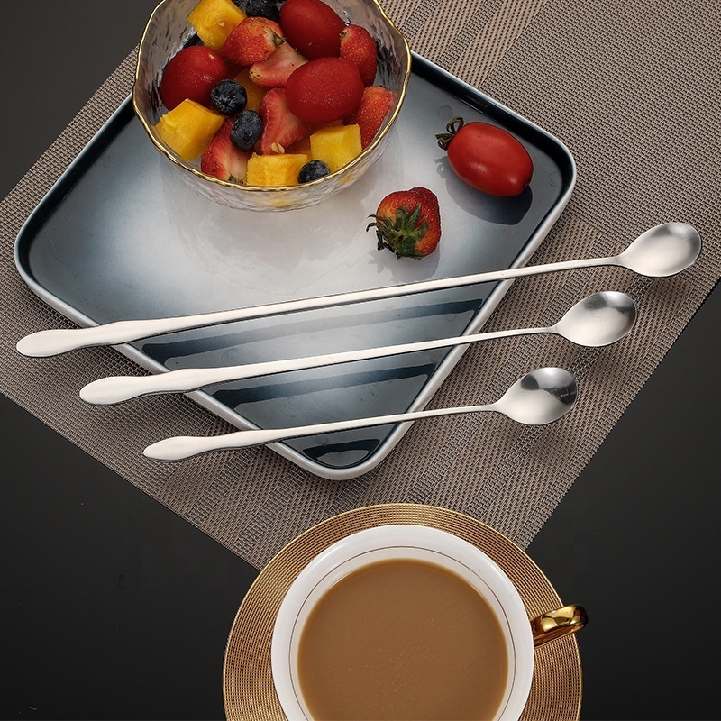 Long Handle Ice Cream Fruit Coffee Stirring Spoons Teaspoon Stainless Steel Tableware Dessert Cake Honey Spoon