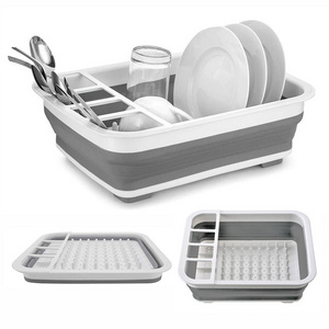 Foldable Drying Rack Drainer Dinnerware Basket Organizer Collapsible Kitchen Storage Counter Silicone Sink Dish Drying Rack