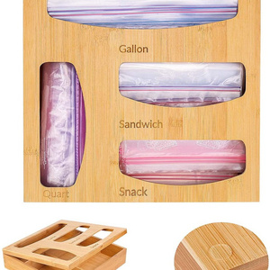 Bamboo Ziplock Bag Storage Drawer Organizer Kitchen Storage Organization Drawer Organizer and Dispenser for Kitchen