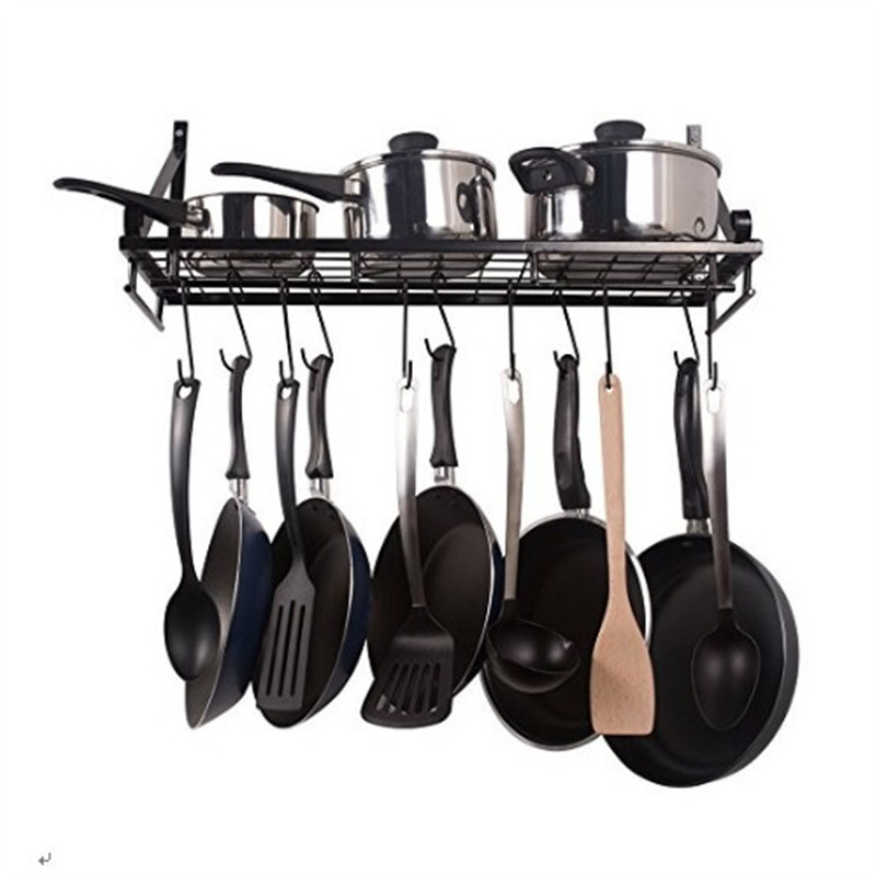 Kitchen Pots And Pans Organizer Rack Ceiling Mount Cookware Rack Hanging Hanger Have Hooks