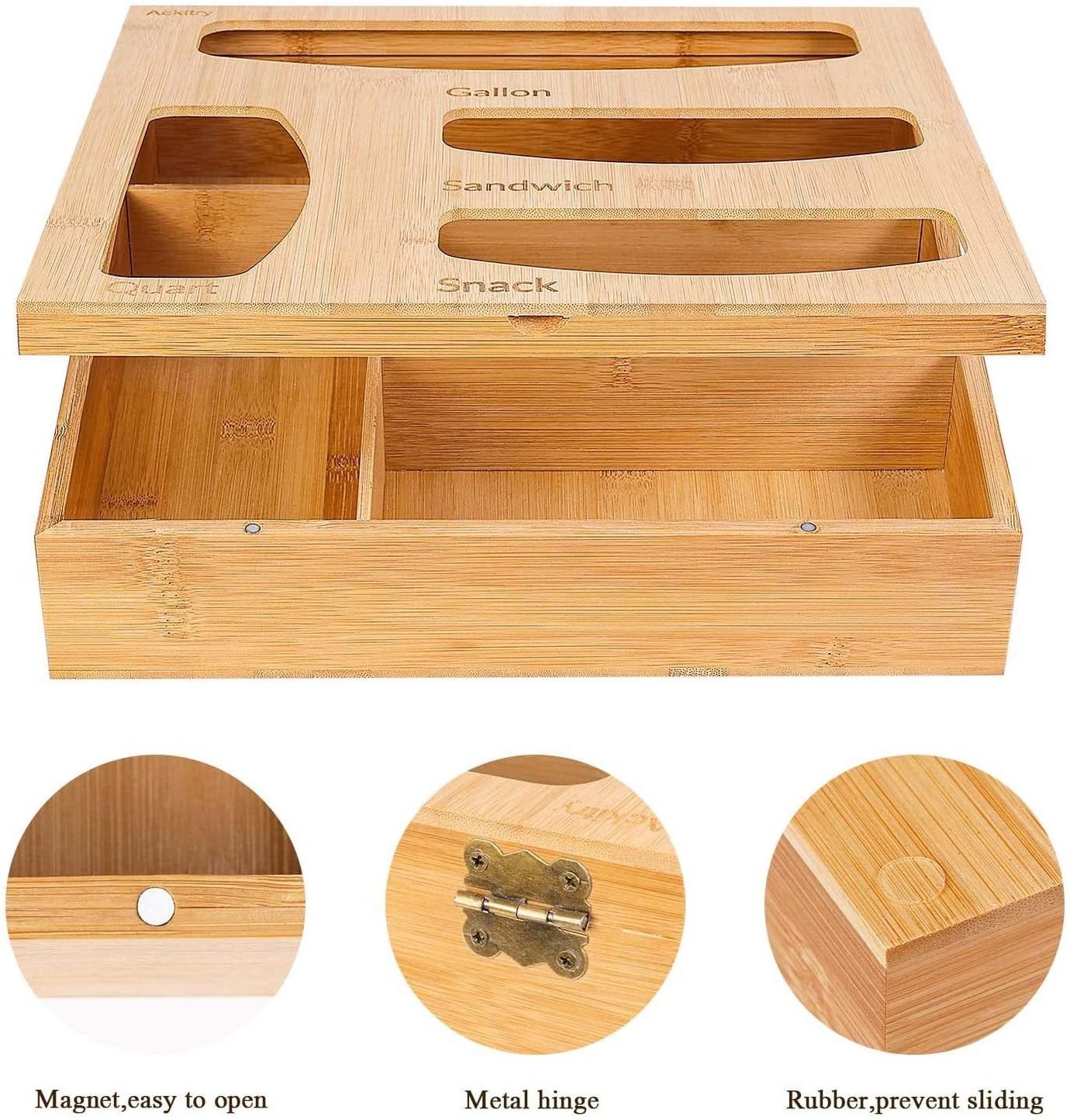 Bamboo Ziplock Bag Storage Drawer Organizer Kitchen Storage Organization Drawer Organizer and Dispenser for Kitchen