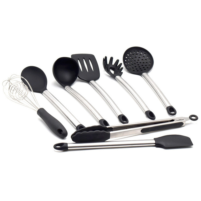 Wholesale 8PCS Silicone 304 Stainless Steel Kitchen Accessories Cooking Tools and Utensil Sets for Home Use Box Packing