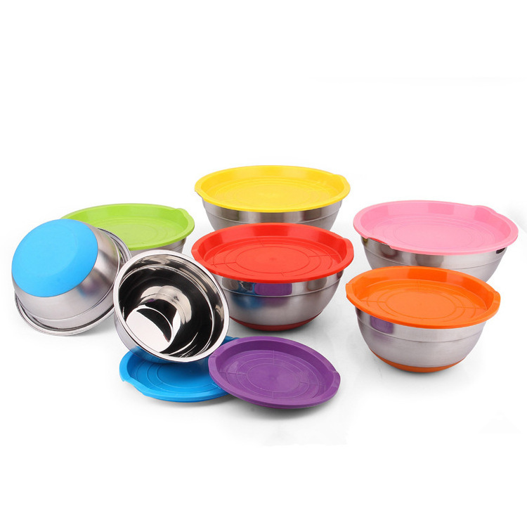 Customized LOGO Various size stainless steel salad bowl /mixing bowl with silicone bottom