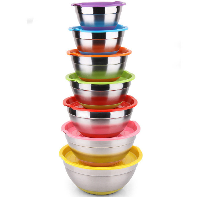 Customized LOGO Various size stainless steel salad bowl /mixing bowl with silicone bottom