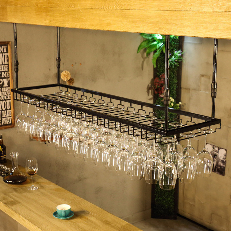 Metal Wine Glass Rack Upside Down Ceiling Hanging Goblet Glass Cup Holder Hanger Storage Organizer Home Bar Pub Wine Shelf Rack