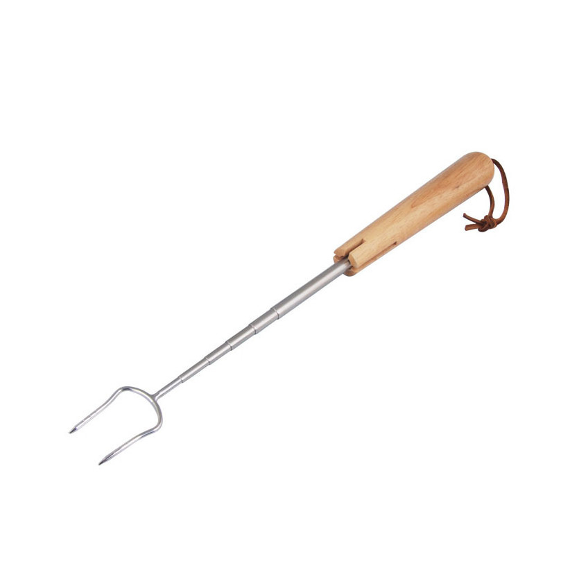 wholesale grill thermometer barbecue tools extendable wooden meat stainless steel telescopic bbq fork