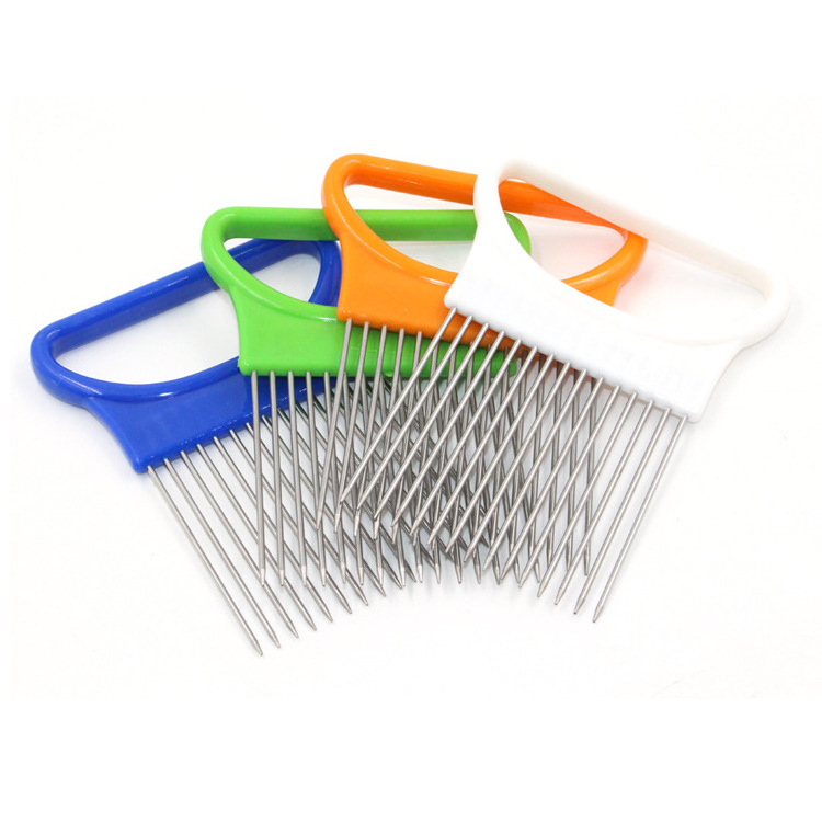 Hot Selling Stainless Steel Cut Onion Holder / Meat Fork needle / Vegetable Slicer Tomato Cutter