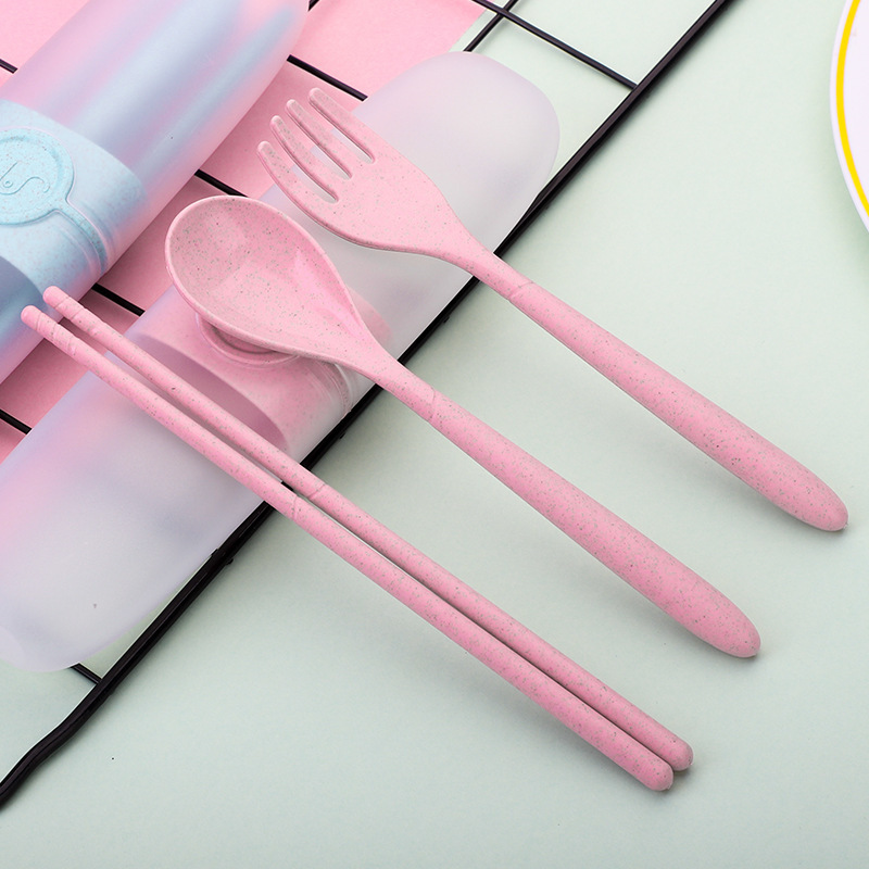 Wholesale Eco-Friendly Fork Chopsticks Spoon TablewareTravel Student Wheat Straw Cutlery Set