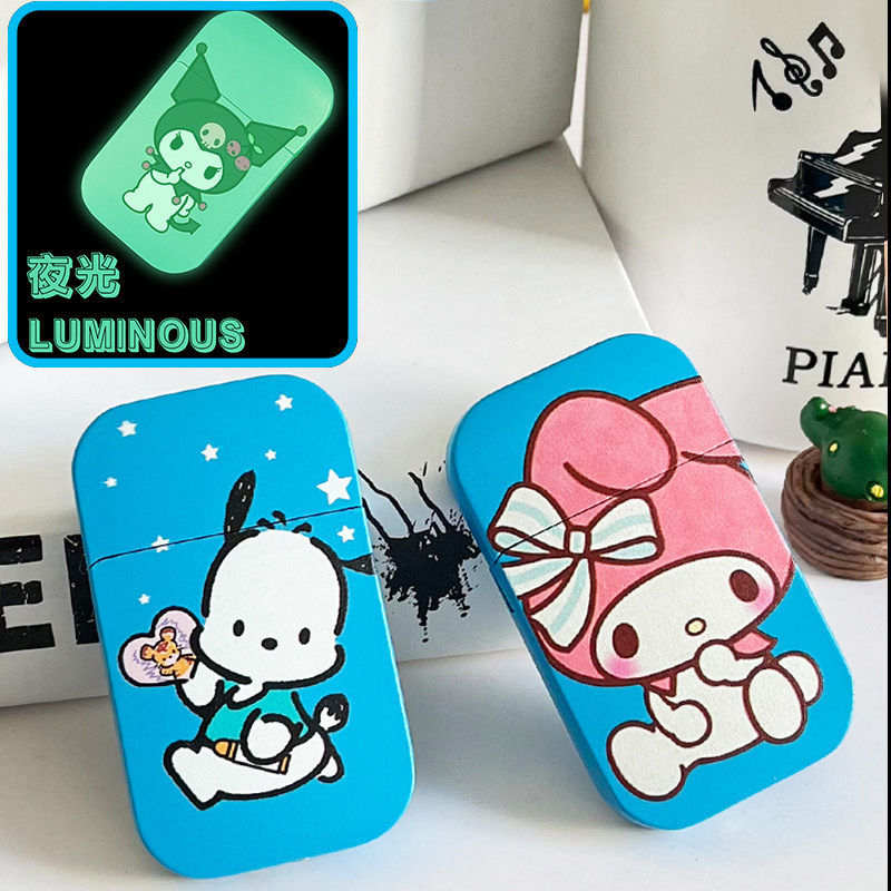 glow in the dark cartoon cute design refillable butane  pink flame windproof sanrio hello Kitty lighter