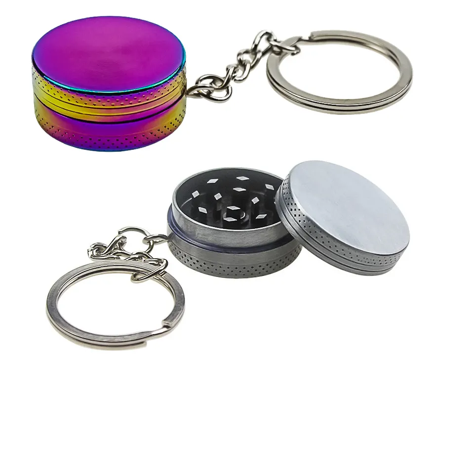 zinc alloy metal 30mm 2 layers uv print round keychain herb grinder