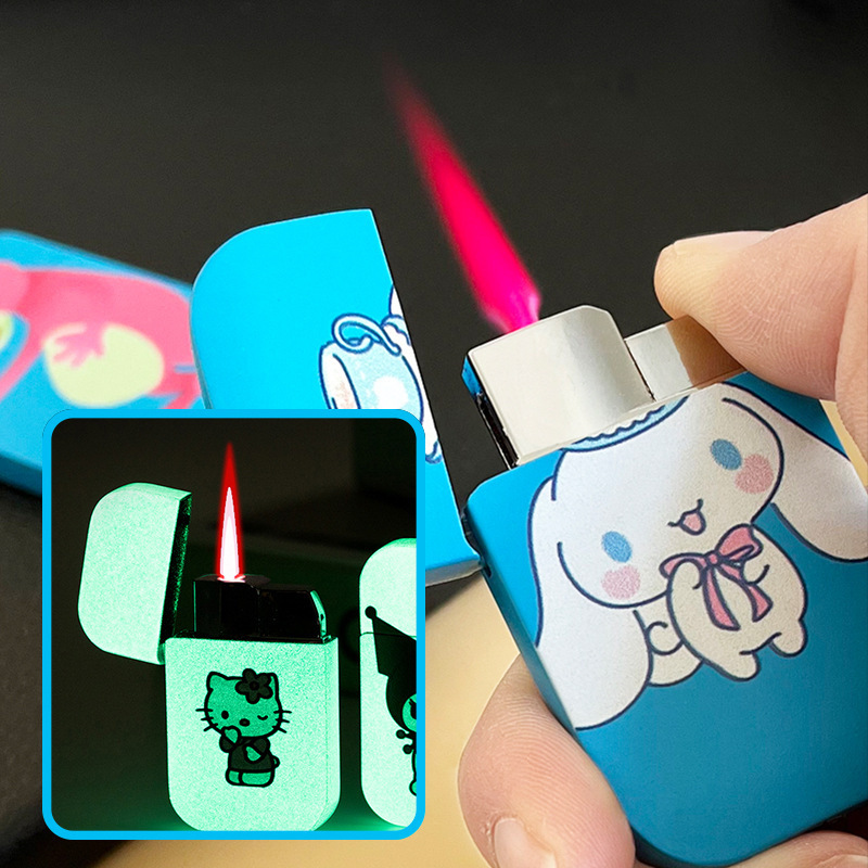 glow in the dark cartoon cute design refillable butane  pink flame windproof sanrio hello Kitty lighter