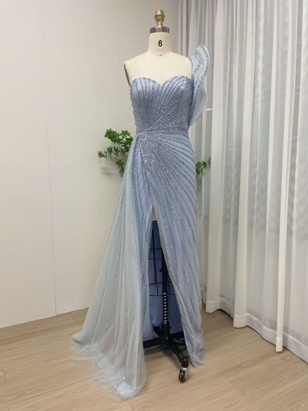 Luxury Beaded Sequin One Off Shoulder Sweetheart Neck Strapless Slit Quinceanera Dresses Couture Prom Dress 2024 Gowns For Women